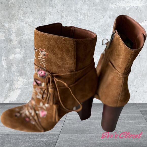 Sam Edelman Winnie Anchropologie Boots Suede-Leather Embroidered Floral 10 US - Picture 2 of 8